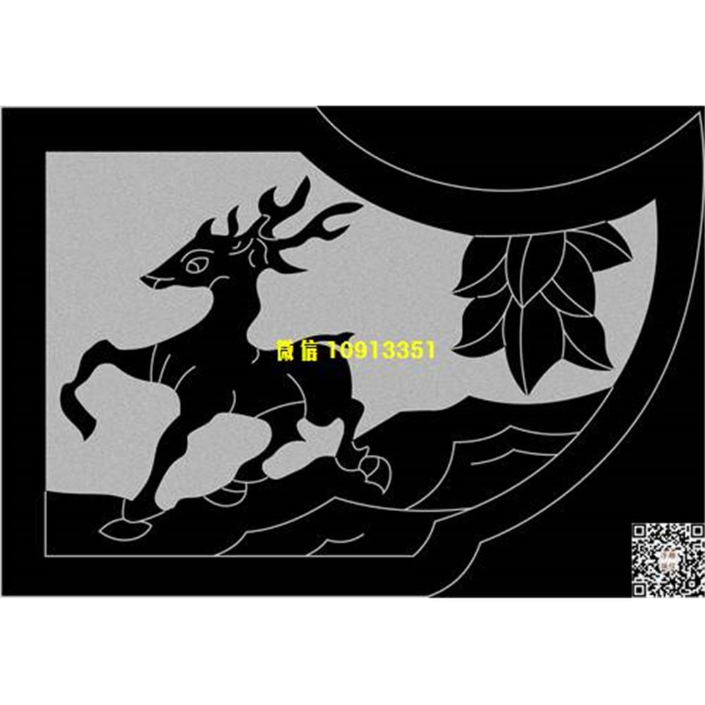 精雕图46鹿耳朵墓碑精雕图线雕图线条图单线铣底图_电脑雕刻plt文泰矢量图精雕图浮雕图